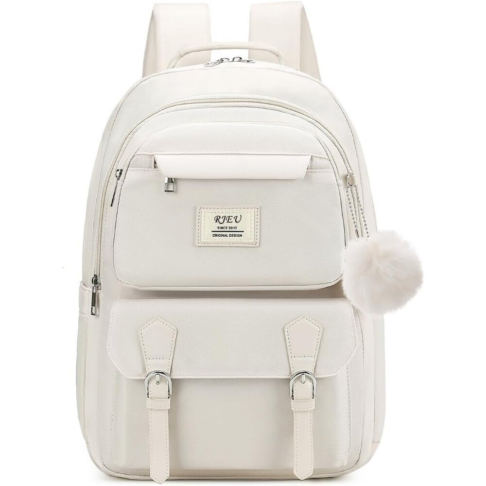 Girls Beige 15.6in Laptop Kids Backpack For Middle School College Students